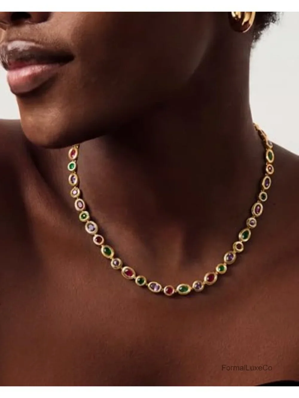 18K Gold Plated Multicolor Gemstone Statement Necklace for Women